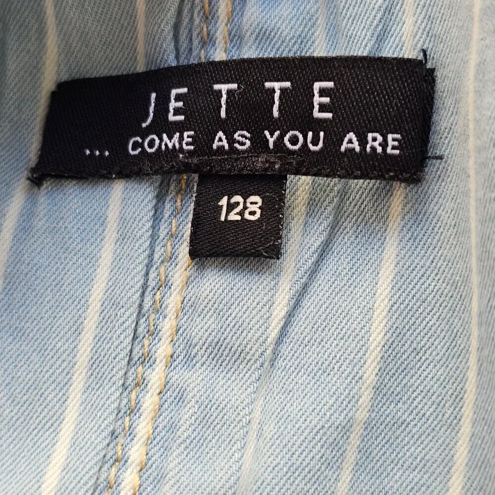 Jette Kids Denim Shorts Bib Overalls Girls 7/8 Cotton Stretch Lightwash Unicorn
